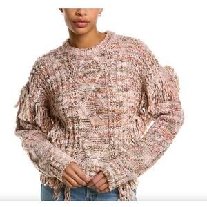 Joie Meghan Cable Knit Wool Blend Long Sleeve Fringe‎ Sweater Size M